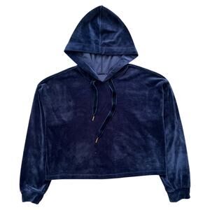 Philosophy Blue Velor Pull Over Cropped Hoodie Top , M